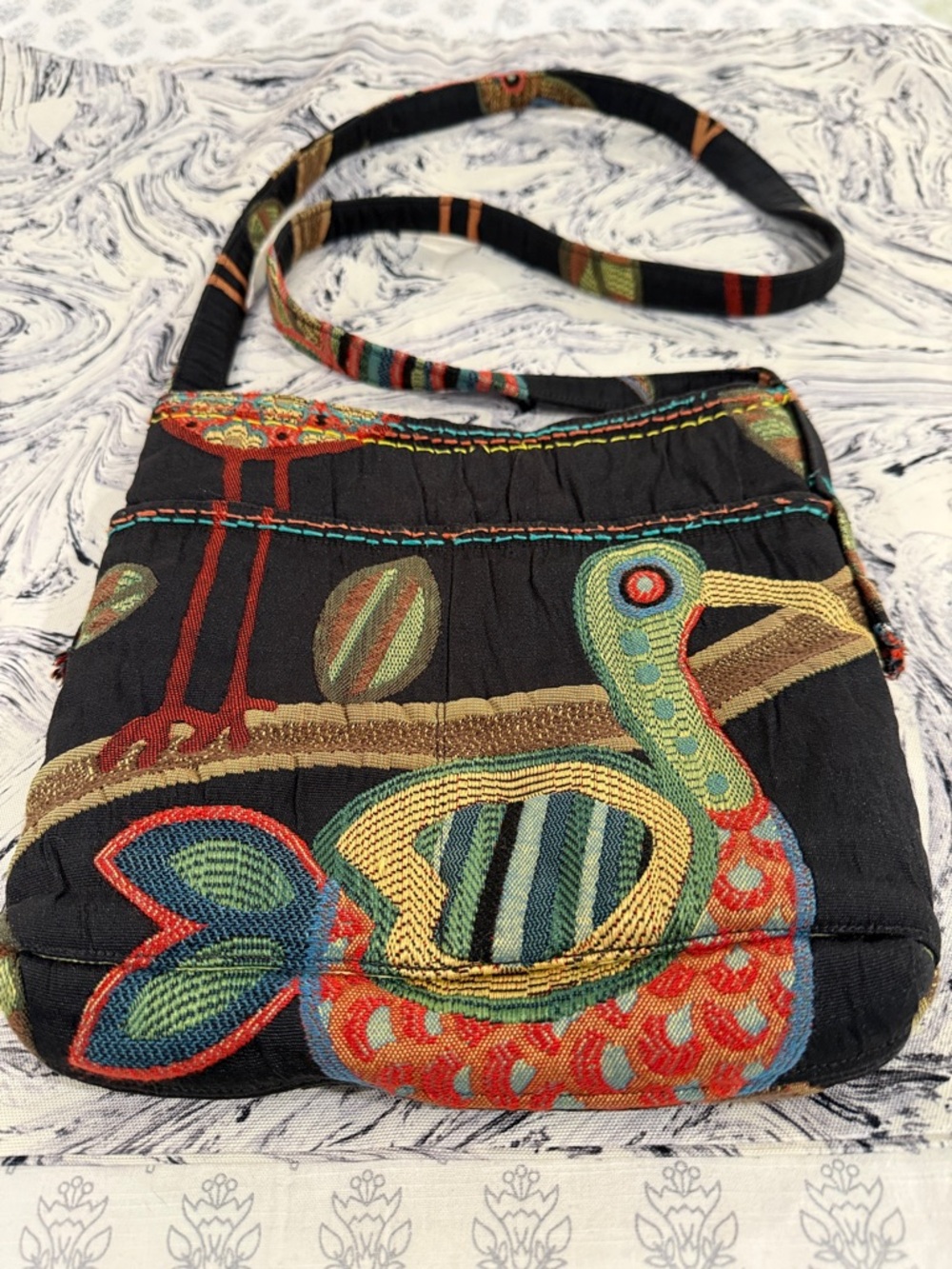 Handmade Bird fish Crossbody Bag with Colorful Bird Motif